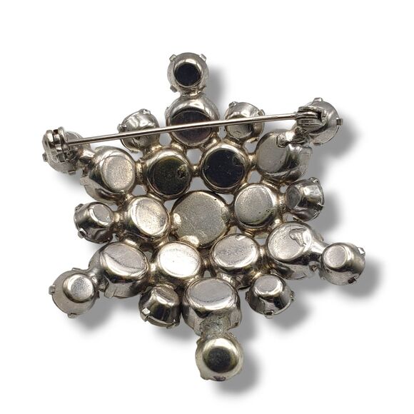 Prong Set Rhinestone Cluster Dome Silver Tone Brooch Pin Vtg Mid Century Glam - Picture 4 of 10
